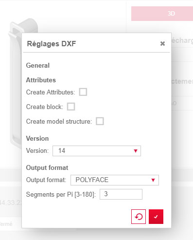 reglages dxf polyface
