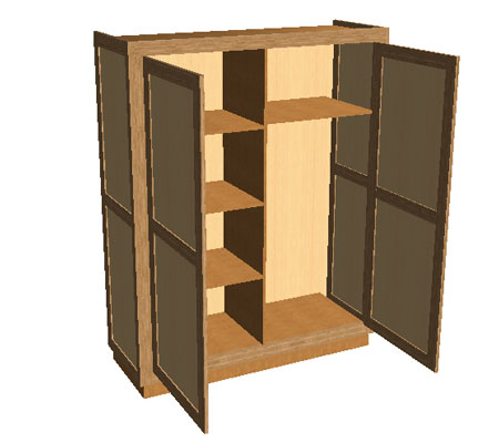 Rendu 3D Polyboard d’une armoire traditionnelle avec panneaux à cadre