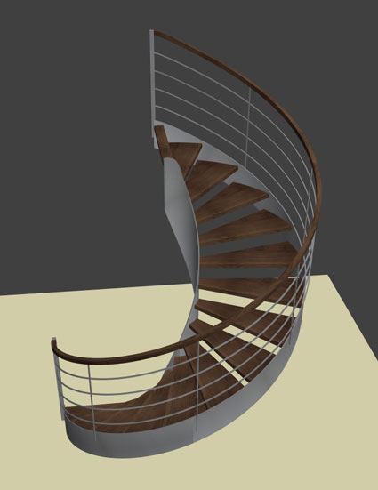 Vue 3D d’un escalier hélicoïdal