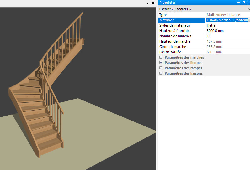 Vue 3D d’un escalier bois