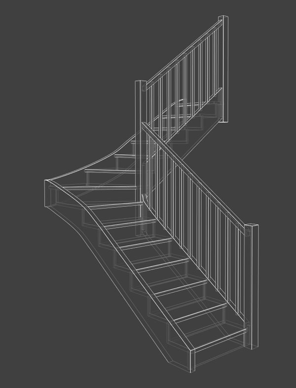 vue filaire d’un escalier à quart tournant