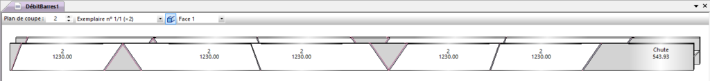 plan de coupe en 3D d’une barre avec coupes d’angle